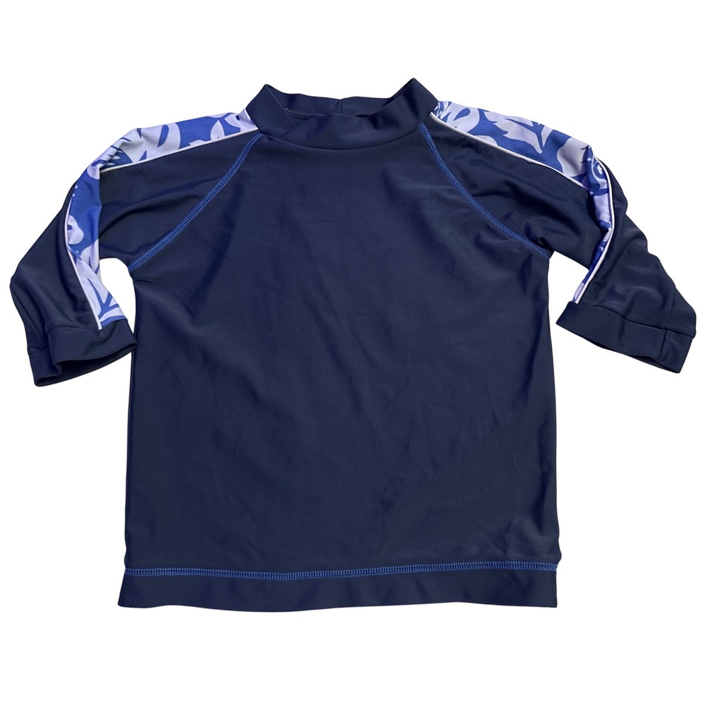 Mini Boden Boys Navy Blue Printed Sleeve Rash Guard Swim Shirt 5-6Y